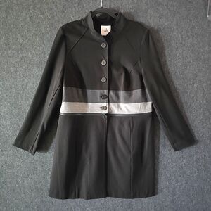 Cabi 3176 Convertible Zip Off Jacket Coat Black Gray Ponte Knit Long Line Sz XL